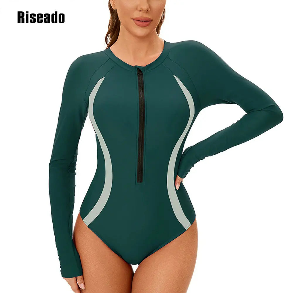 Women's One Piece Swimsuits Long Sleeve Rash Guard UV Protection Surfing Bathing Suit Large Size 3XL