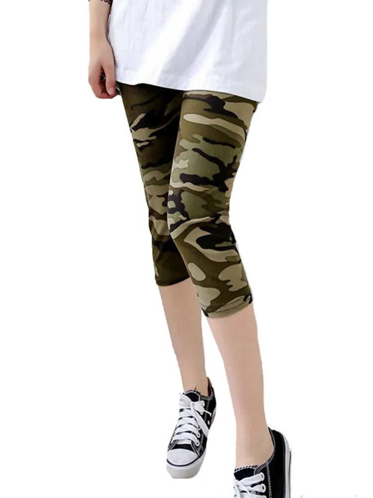 Fitness Leggins Polyester Capris Workout Trousers Camouflage Printed Leggings Women Lady Army Green High Elastic