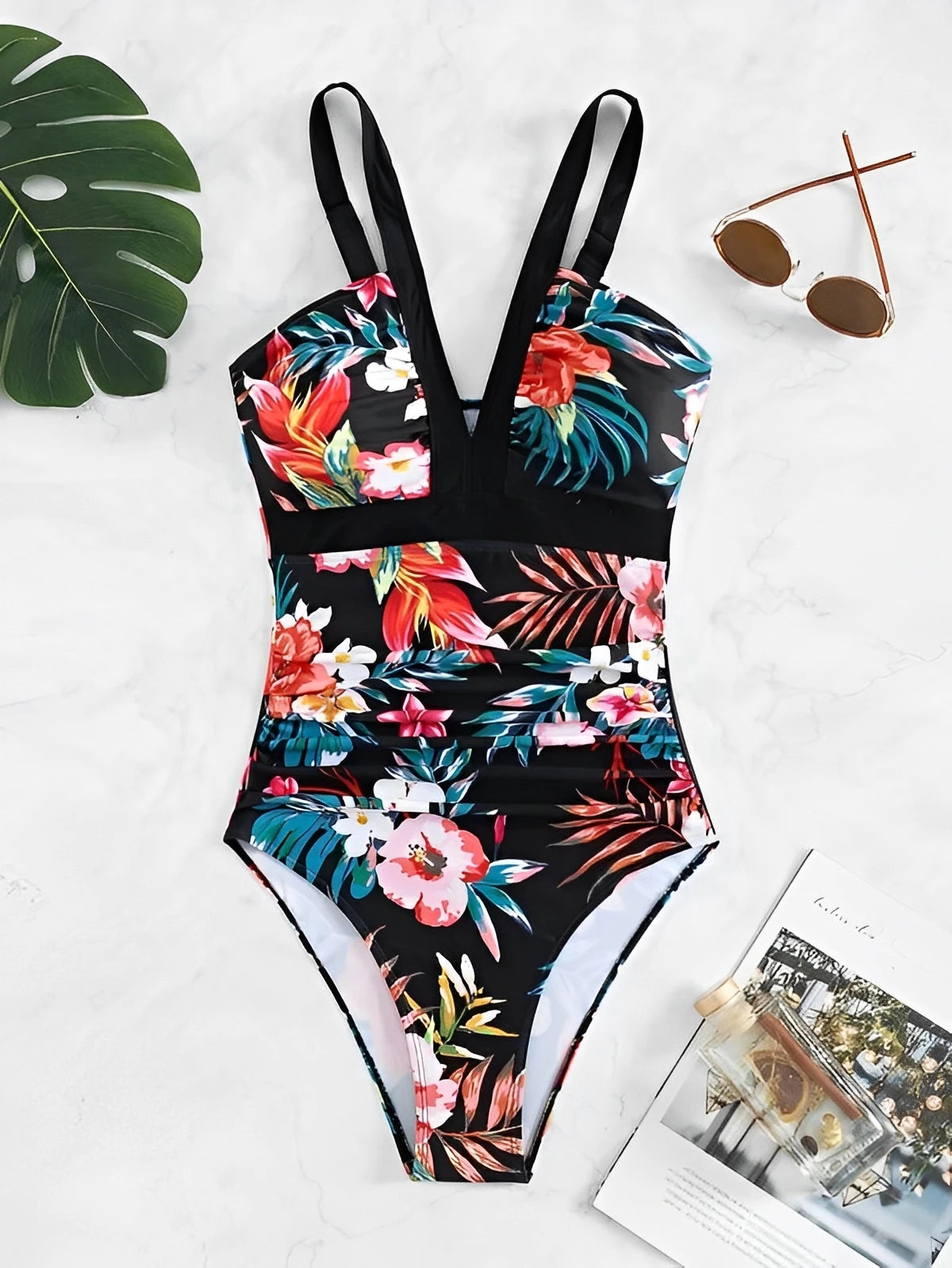 Floral Strappy Swimsuit One Piece Printed Floral Swimwear Women Bathers Bathing Swimming Swim Suit Padded Beachwear Summer XXL