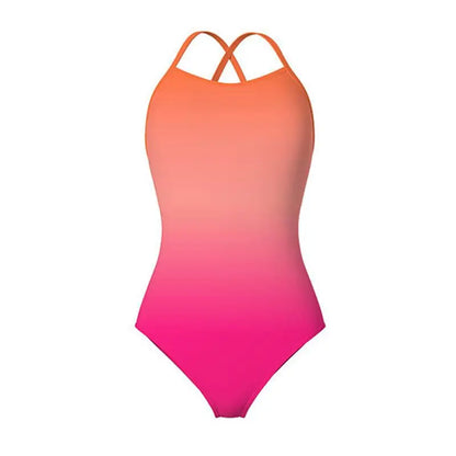 Competitive Two-Piece Women's Swimsuit Gradient Color Double-Layered High-Waist Slimming Training Suit Ideal for Summer
