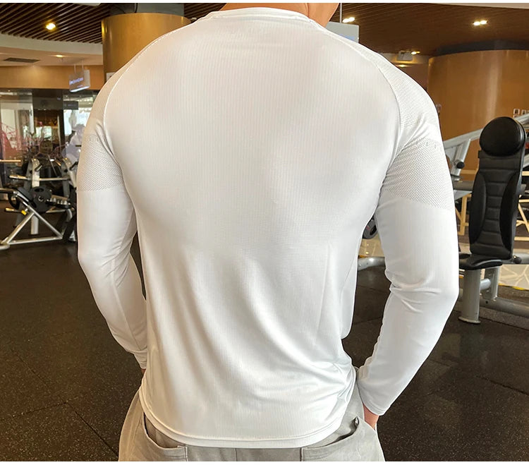 Men Fitness Compression Sport Shirt High Quality Running Long Sleeve Upper Clothing Crew Neck Sweatshirt Male Rash Guard Wicking