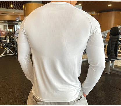 Men Fitness Compression Sport Shirt High Quality Running Long Sleeve Upper Clothing Crew Neck Sweatshirt Male Rash Guard Wicking