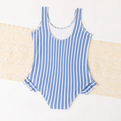 Teenage Girls Striped Ruffle One Piece Swimsuit 7-12 Years Retro Children's Swimwear Teens Bathing Suits for Kids Beachwear