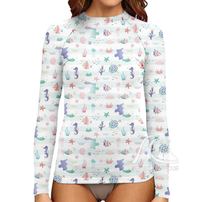 Women's Surfing Suit Long Sleeve UV Protection Water Sports Tight Swimwear Sea Beach Swimming High-Elastic Diving Tops