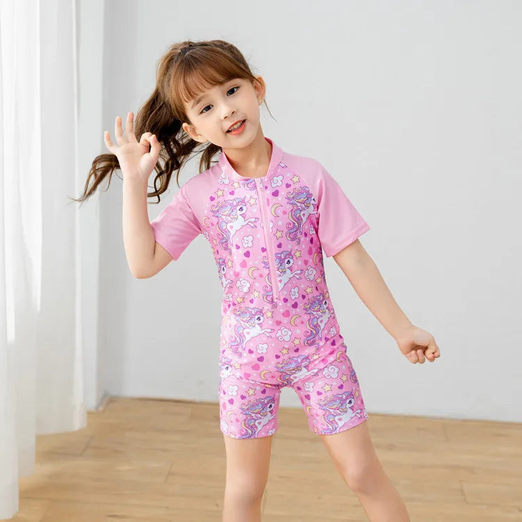 2-10Years Girl Swimwear Swimsuits UV Protective Long Sleeve Children Swimsuits Sport