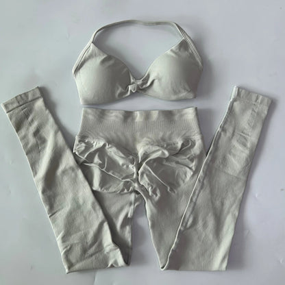 2 Pieces Set For Woman Strappy Yoga Bra Sports Top Workout Leggings Set Seamless Gym Set Fitness Clothes Outfit Activewear