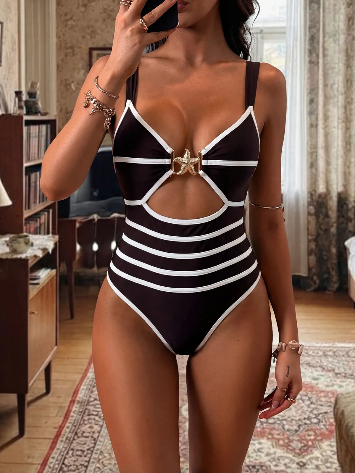 Women's One Piece Swimsuit High Waisted Tummy Control Monokini Hollow Out Swimwear for Beach Beachwear Bathing Suit