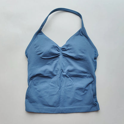 Longline Strappy Gym Tops Women's Sleeveless Workout Shirt  Gym Clothes  Scrunch Open Back Bra Running Yoga Tank Tops