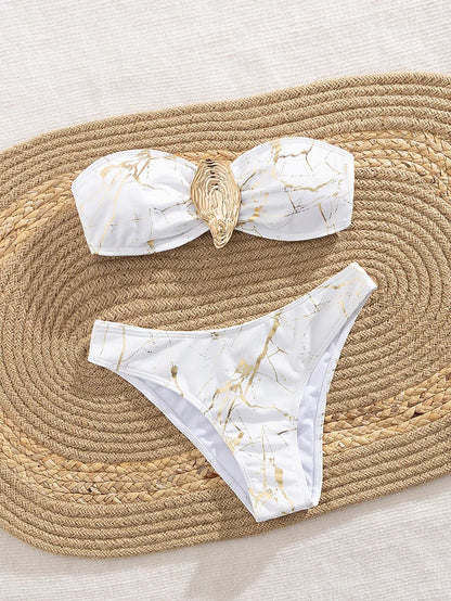 Seashell Bandeau Bikini Women Swimsuits Female Swimwear Thong Bikini Set Brazilian Biquini Swimming Suit Beachwear
