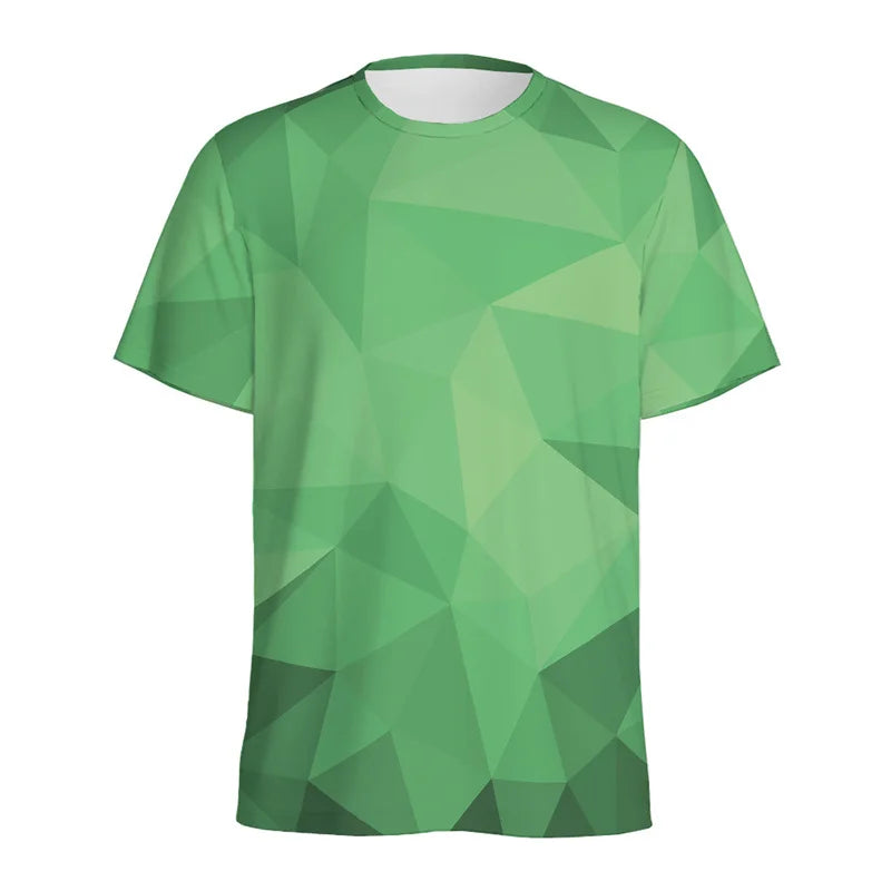 Men's T-Shirts Colorful Polygonal Pattern 3D Print Sports Shirt Woman Gym Summer Short Sleeve Fitness Sportswear Round Neck Tops