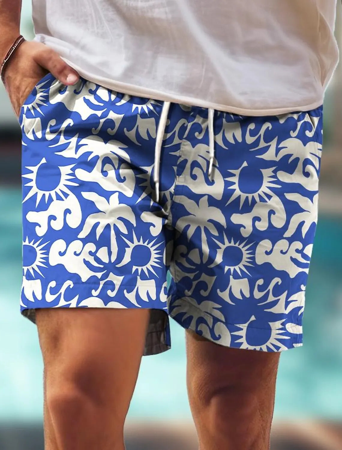 Men's Printed Elastic-Waist Board Shorts