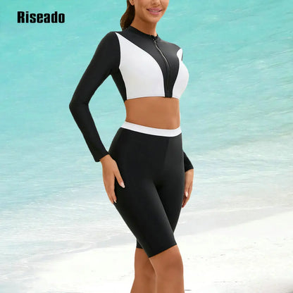 Rash Guard UPF 50+ SPF UV Protection Long Sleeve Sport Tops Swimsuit with Knee Length Pants for Workout Hiking Fishing