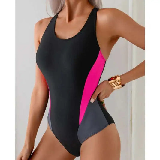 Patchwork Women Swimsuits Closed One-Piece Swimwear Sports Swimming Wear Bodysuit Bathing Suits Beachwear Pool Bather
