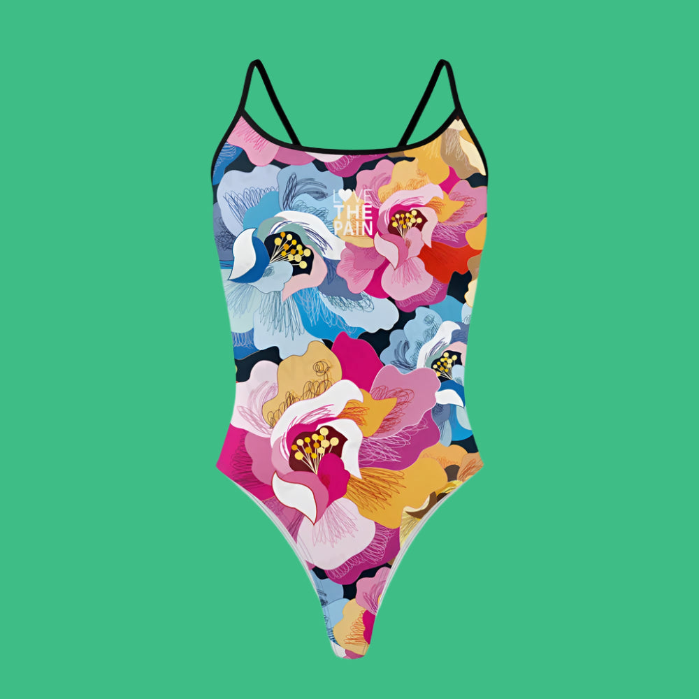 Love The Pain Summer Ladies One Piece Flower Waves Swimsuit