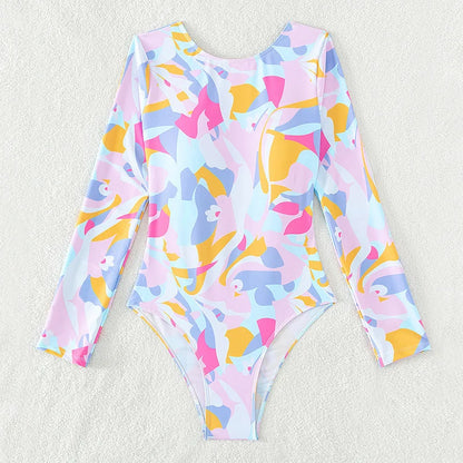 Surfing Sport Long Sleeves Swimsuit For Women Floral Printed High Quality Swimwear Patchwork Bathing Suit Tropical Summer