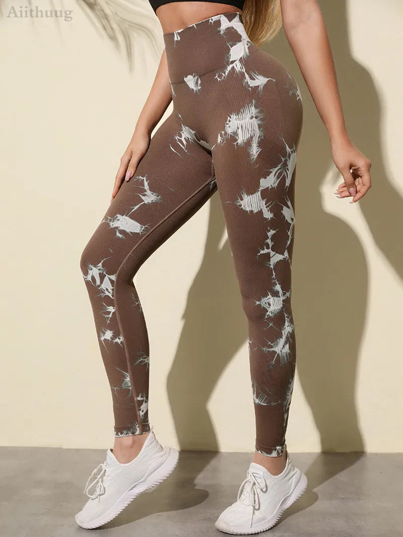 Aiithuug Womens High Waist Yoga Pants Tie Dye Ripped Tummy Control Workout Running Yoga Skinny Leggings Tummy Control Yoga Pants