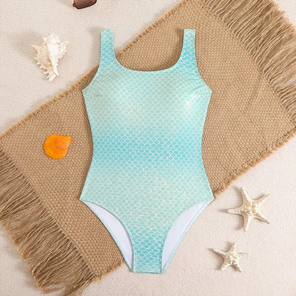 Mermaid Scales Print Bodysuit One Piece Swimsuit Women Swimwear Racing Sports Bathing Suit Woman Monokini Beach Wear
