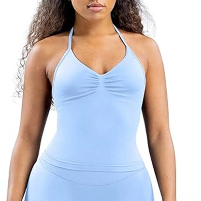Longline Strappy Top for Women Halterneck Yoga Top Shirts Seamless Workout Gym Top Fitness Gym Clothing