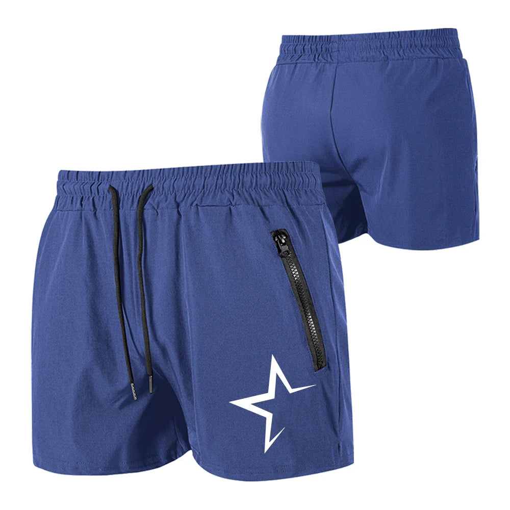 Men's Swimming Trunks with Double Zipper Pockets Summer Quick Dry Beach Shorts Star Print Gym Fitness Running Sport Shorts