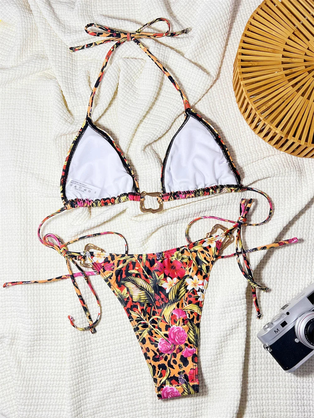 Leopard Floral Brazilian Bikini Set Halter Swimwear Women Swimsuit Backless Biquini Bathing Suit