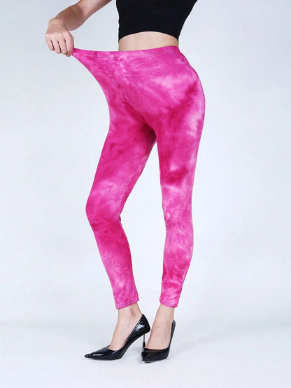 CUHAKCI Fashion Casual Women's Tight Pants High Elasticity Tight Legging Tie Dyeing Solid Color Fitness Exercise Nine Point Pant