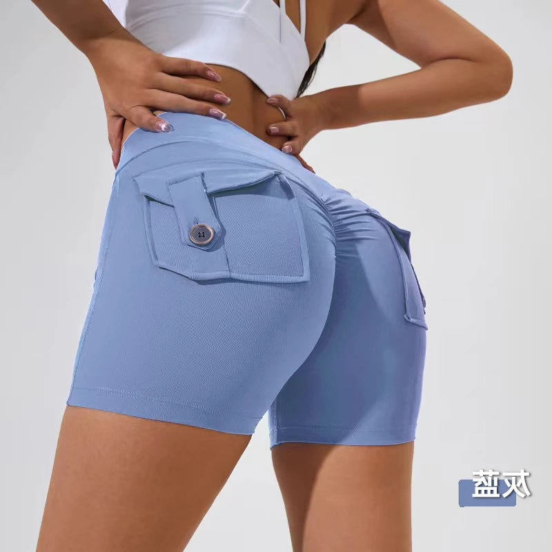 S-XL Nylon Women Scrunch Button Booty Sports Yoga Shorts Cycling Jogging Fitness High Waist Squat Proof Gym Active Leggings