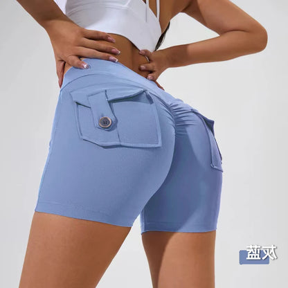 S-XL Nylon Women Scrunch Button Booty Sports Yoga Shorts Cycling Jogging Fitness High Waist Squat Proof Gym Active Leggings