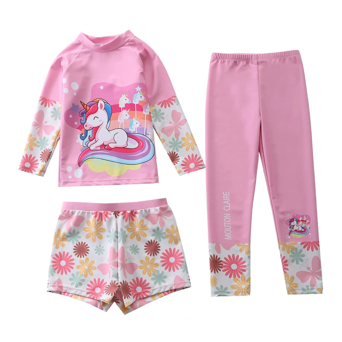 Girls Swimsuits Sunscreen UPF50 Children's Swimwear Long-Sleeved Unicorn Print Beachwear Kids Swimming Bathing Suit 4-12 Years
