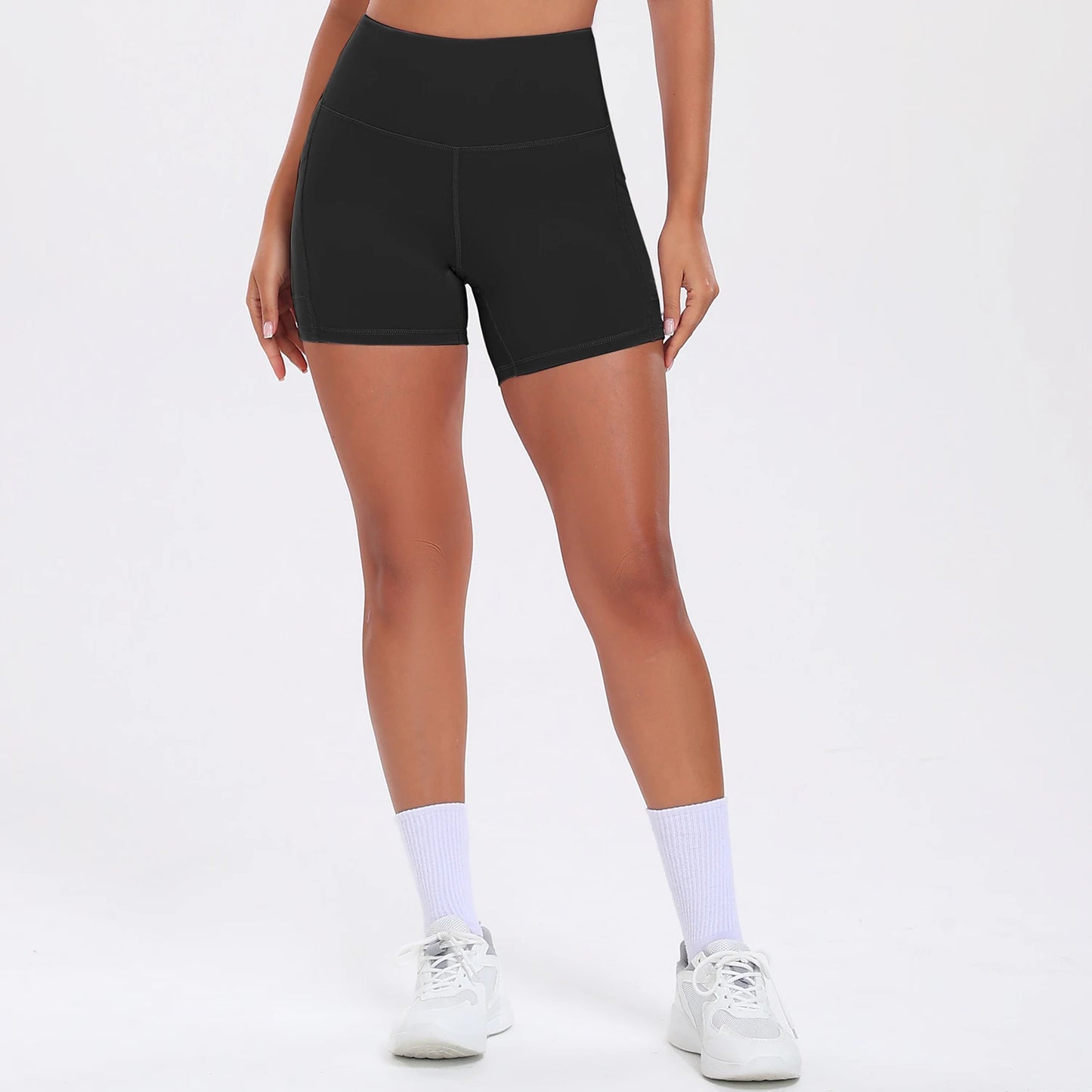 Yoga Shorts with Pockets for Women Tummy Control Workout Running Shorts Stretchy Workout Tight for Gym Casual Sportswear