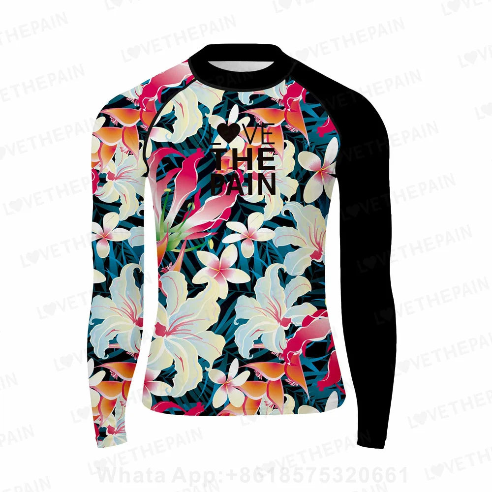 Love The Pain Men Rash Guard High-Elastic Long Sleeve Surfing Swimsuit Top Water Sports Fitness Quick-Dry Diving Surf RashGuard