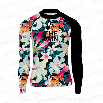 Love The Pain Men Rash Guard High-Elastic Long Sleeve Surfing Swimsuit Top Water Sports Fitness Quick-Dry Diving Surf RashGuard