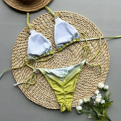 Bikini String with Tie Dye Colors Split swimwear for woman Swimwear Women Bikini Bathers