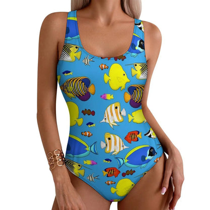 Rainbow Sea Fish Swimsuit Cute Animal Print One-Piece Swimwear Push Up Bodysuit Kawaii Holiday Rave Bathing Suit