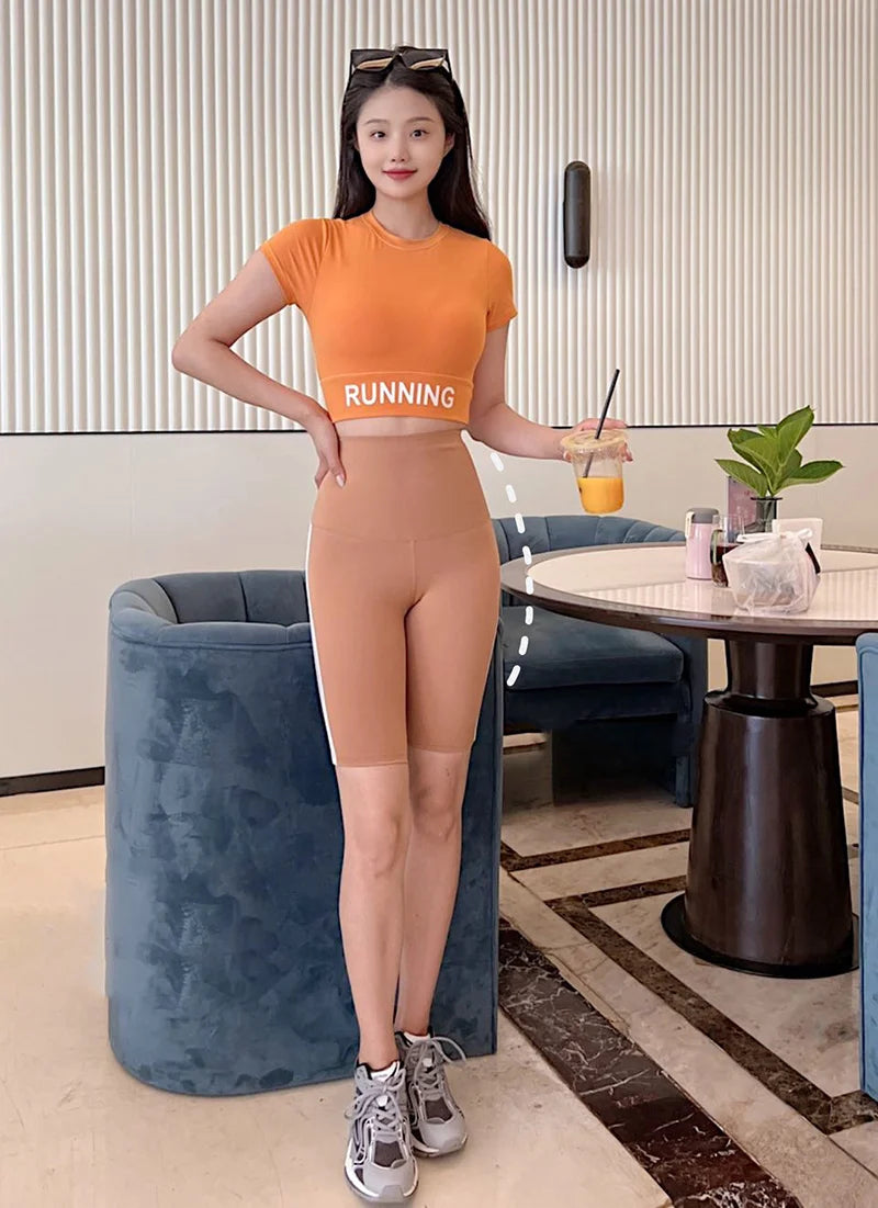 Women Shark Running Short Leggings Summer Side Stripe Sports Biker Shorts High Waist Skinny Seamless Bicycle Shorts