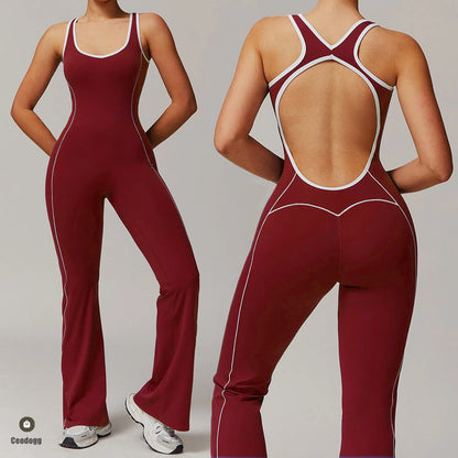 Pad Gym Women Jumpsuit Bell-bottoms Training Yoga Set Sportswear Women Sports Jumpsuit Fitness Rompers Stretch Workout Bodysuits