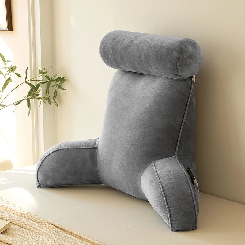 Large Reading Pillow Bed Rest Pillow with Detachable Neck Roll for Sitting in Bed or Couch Back Pillow for Watching TV/Gaming
