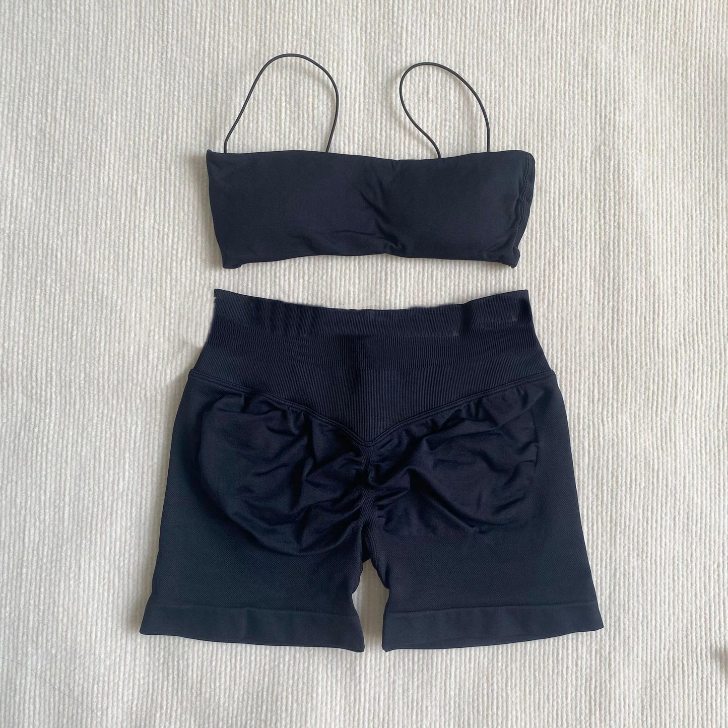Mini Sports Bra for Women Yoga Set Backless Bandeau Strappy Gym Crop Top Seamless Scrunch Legging Workout Pant Active Wear