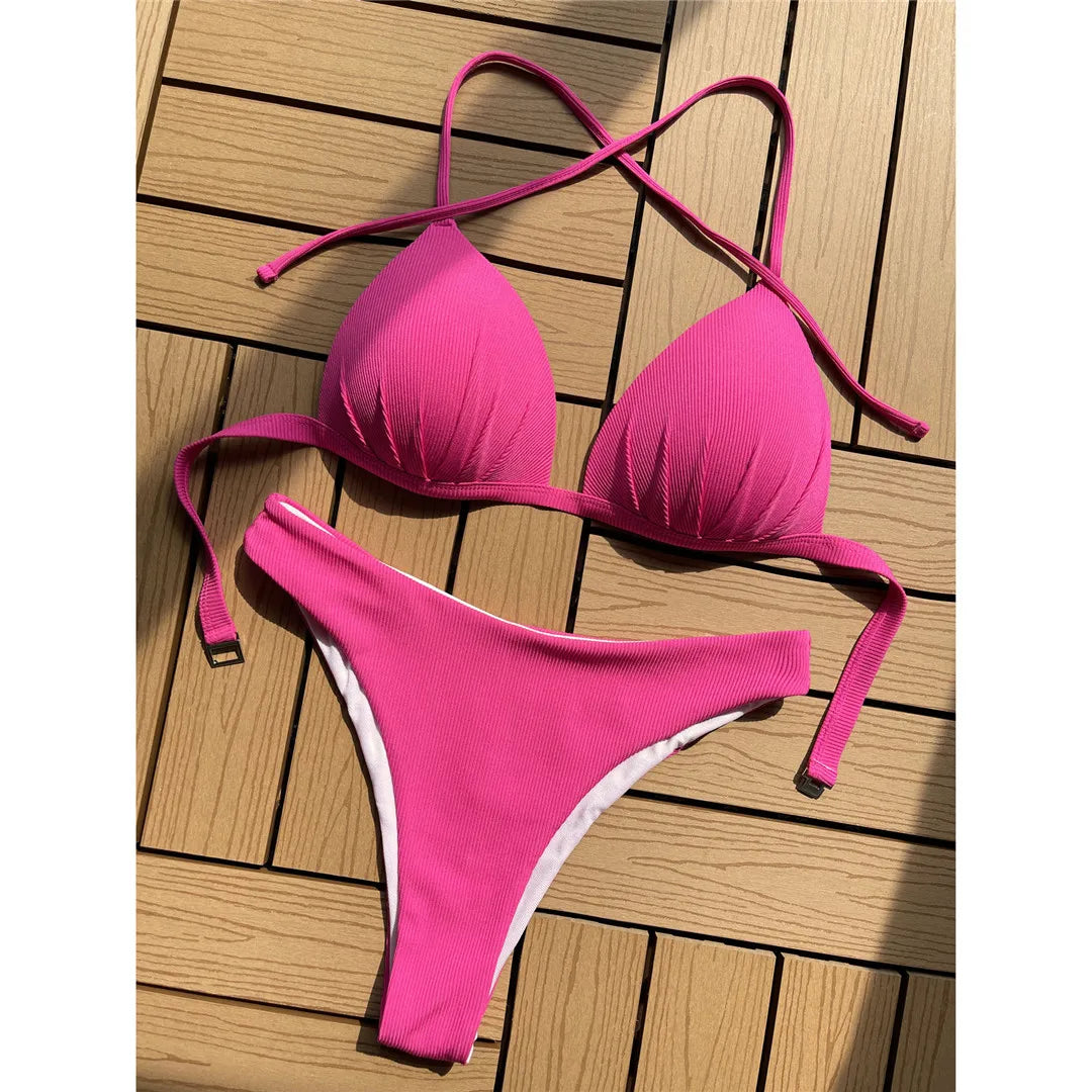 4 Colors Halter Brazilian Bikini Women Swimwear Female Swimsuit Two-pieces Bikini set Bather Bathing Suit Swim Lady