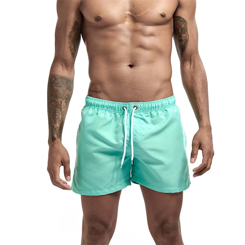 Mens Swim Trunks with Mesh Lining Side Pockets Solid Beach Shorts Quick Dry Lightweight Drawstring Board Shorts Summer Swimwear