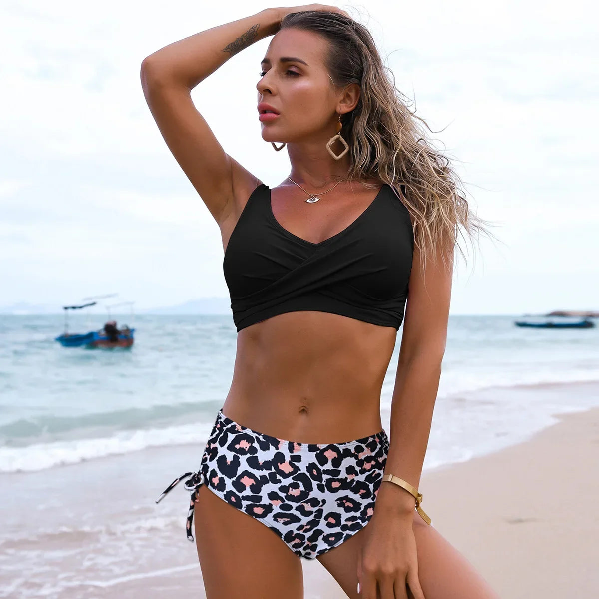 High Waist Bikini Set Push Up Bandage Swimwear Women Print Floral Two Pieces Swimsuit Beach Wear Strappy biquini