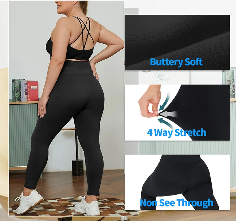 Plus Size Leggings with Pockets for Women High Waisted Tummy Control Soft Stretchy Yoga Pants for Workout Running
