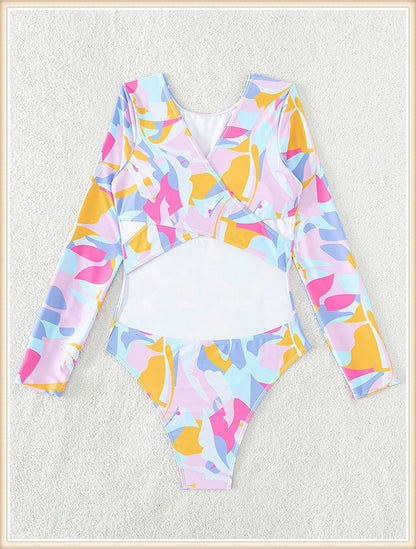 Surf Long Sleeve Swimsuit Women Back Cut Out One Piece Diving Clothes Swimwear Female Printed Bathing Swimming Bodysuit