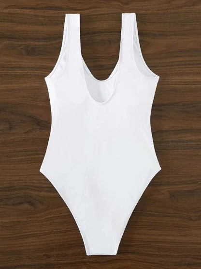 Solid Patchwork Strapped Swimwear Women High Cut One Piece Swimsuit Monokini Backless Beach Bathing Suit