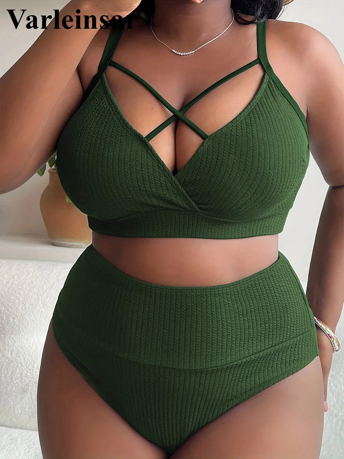 0XL - 4XL Ribbed Bikini Large Size Swimwear Plus Size Women Swimsuit Female Two-pieces Bikini set Bather Bathing Suit Swim