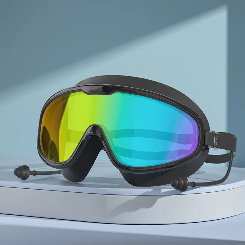 Adult swimming goggles anti fog high-definition swimming goggles silicone earplugs adjustable large frame swimming goggles