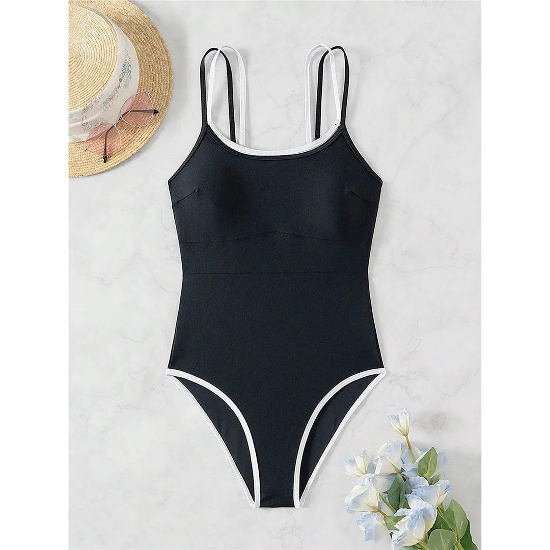 S - XL Splicing Backless High Leg Cut One Piece Swimsuit Women Swimwear Female Padded Monokini Bather Bathing Suit Swim