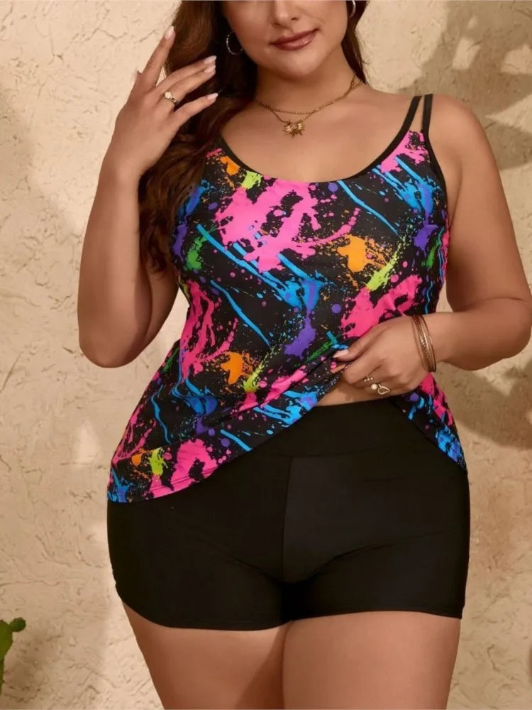 L-5XL Plus Size High Waist Tankini Women's Push Up Large Size 3XL 4XL Swimsuit Summer Tummy Control Swimwear Tankini Sets