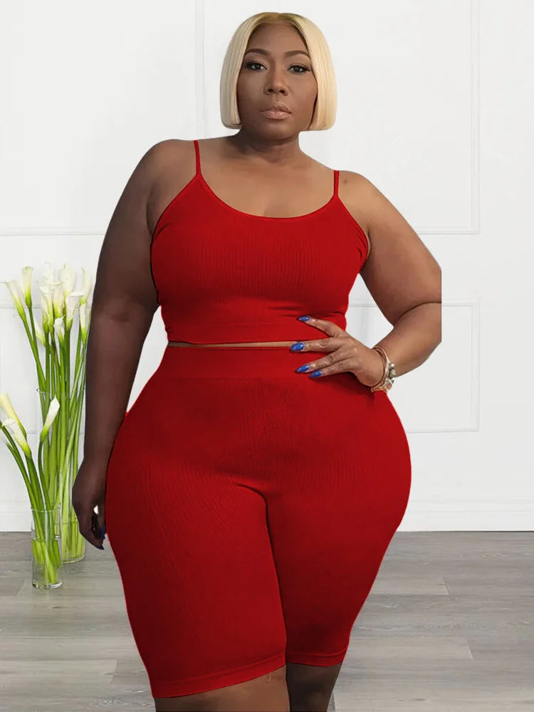 Wmstar Plus Size Shorts Sets Vest Crop Top and Pants Matching Set Casual Cycle Bike Outfits Two Piece Set