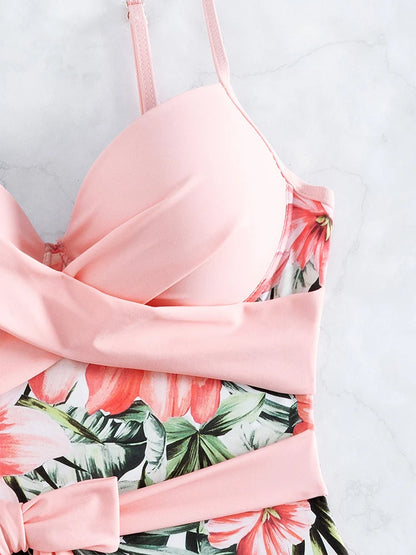 Solid Patchwork Swimwear Women Cross Push UP One Piece Swimsuit Monokini Backless Beach Lady Bathing Suit