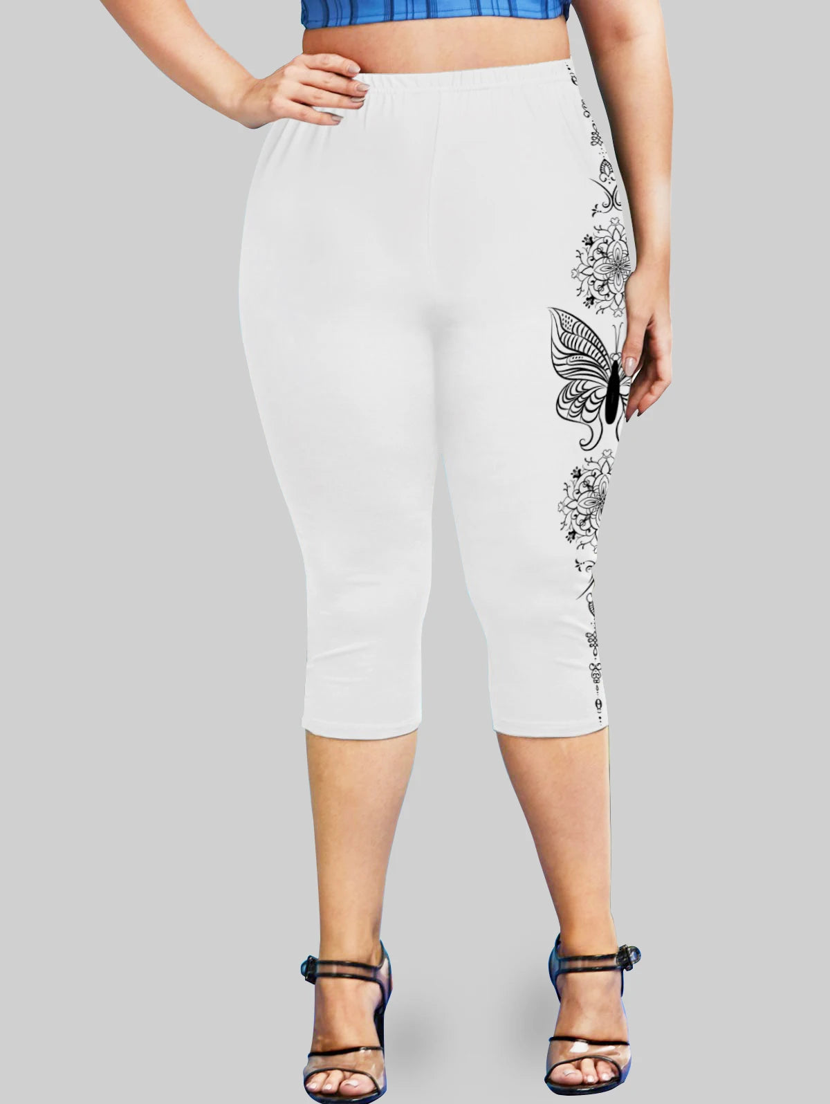 Plus Size High Waist Capri Leggings Ladies Yoga Body Shaping Black Casual Jeggings 3D Printed Skinny Pencil Pants 5XL